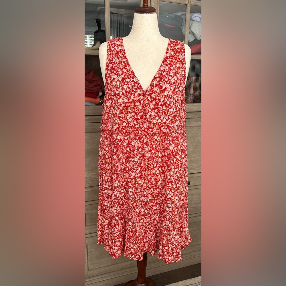 NWT Floral Red Sleeveless Dress with Tie Back -3X - Picture 2 of 10